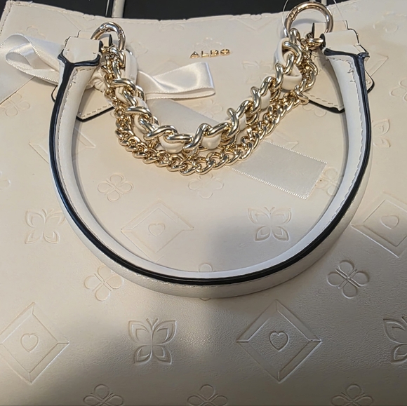 Aldo Cream Satchel with Gold Chain and Bow
